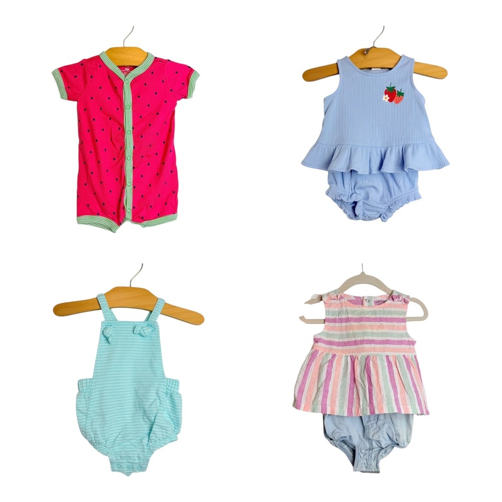 Baby Girl Summer Bundle 3-6M Carter's Old Navy Cat & Jack Romper Sunsuit 4 Sets